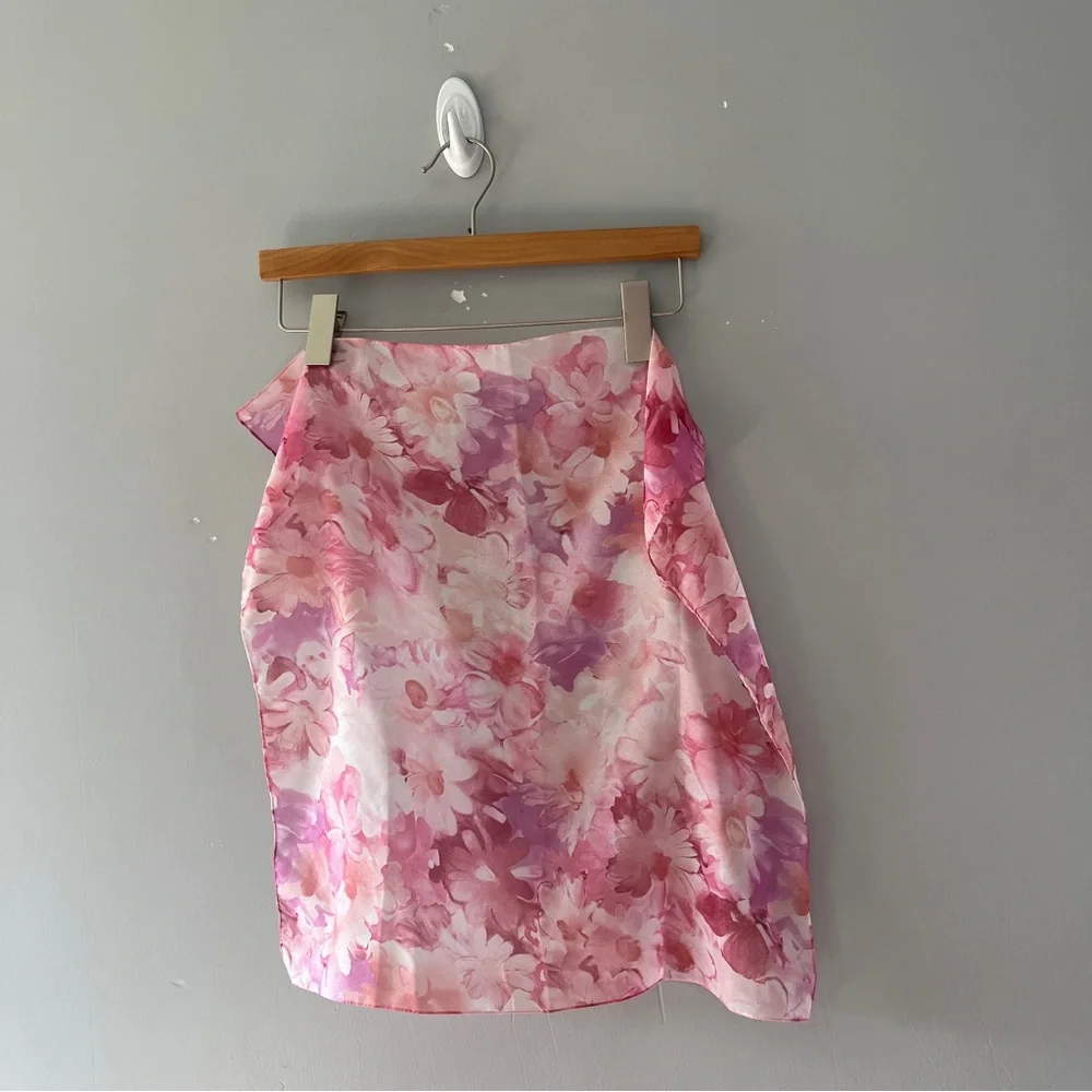 Sheer Pink Floral Square Scarf Lightweight Colorful